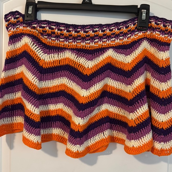 Orange and White Ribbed Skater Mini Skirt - Picture 3 of 3